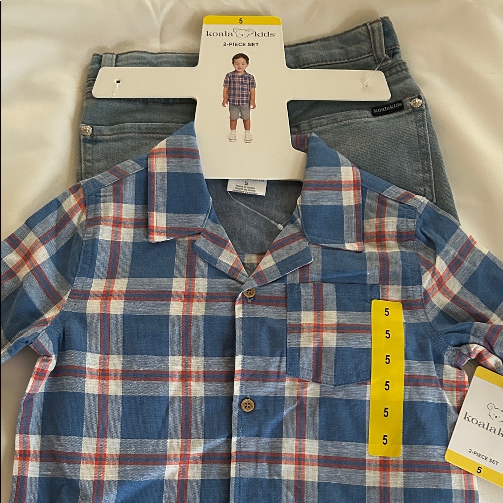 Koala Kids Blue and Red Checkered Button Down Shirt with shorts